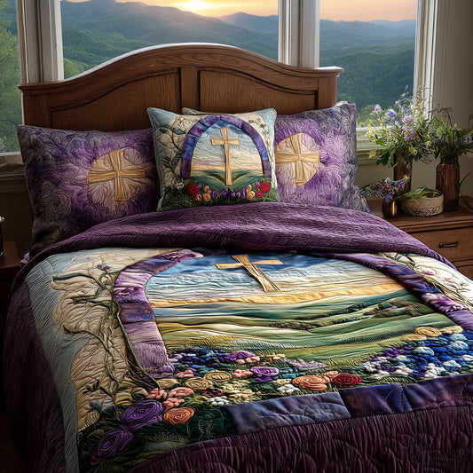 Cross of Prayer 3-Piece Quilted Bedding Set NCU0PT7500