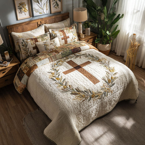 Cross of Salvation and Grace 3-Piece Quilted Bedding Set NCU0PT7501