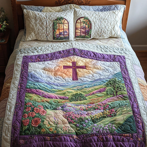 Cross of Spiritual Freedom 3-Piece Quilted Bedding Set NCU0PT7502