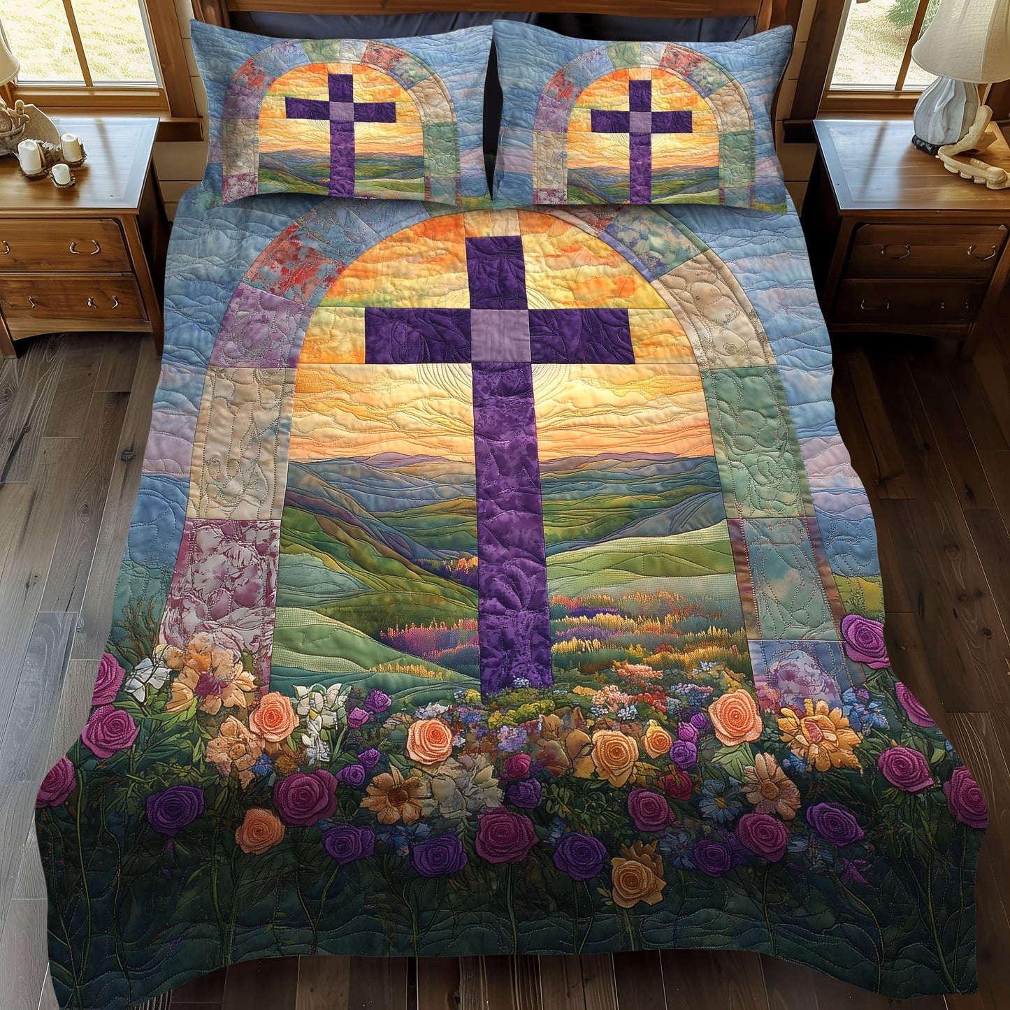 Cross of Truth and Light 3-Piece Quilted Bedding Set NCU0PT7508
