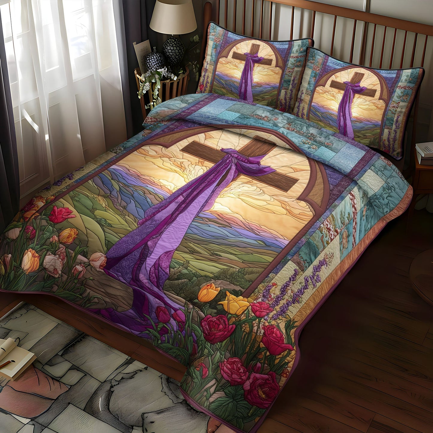 Cross of Unfailing Love 3-Piece Quilted Bedding Set NCU0PT7509