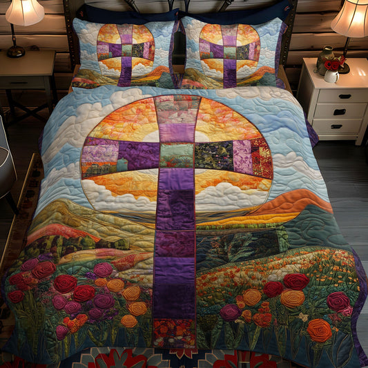 Cross of the Almighty 3-Piece Quilted Bedding Set NCU0PT7504