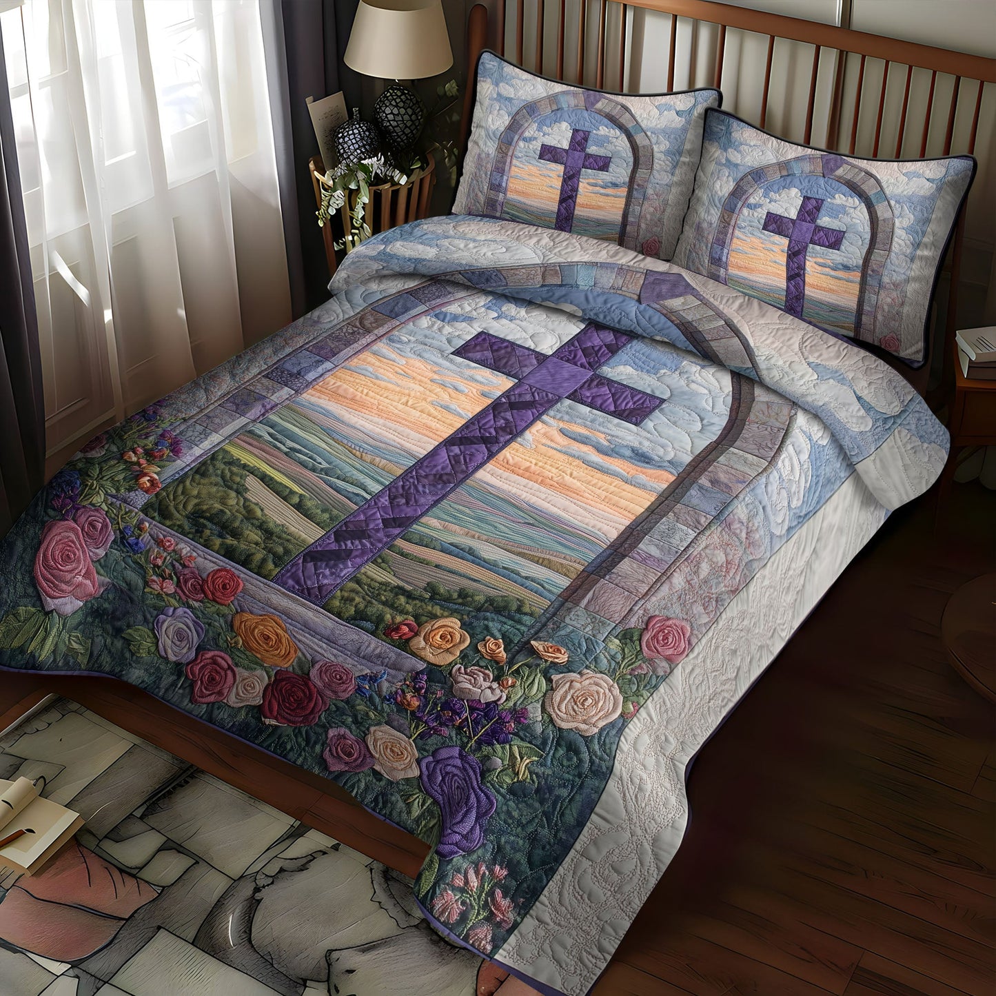 Cross of the Redeemed 3-Piece Quilted Bedding Set NCU0PT7506