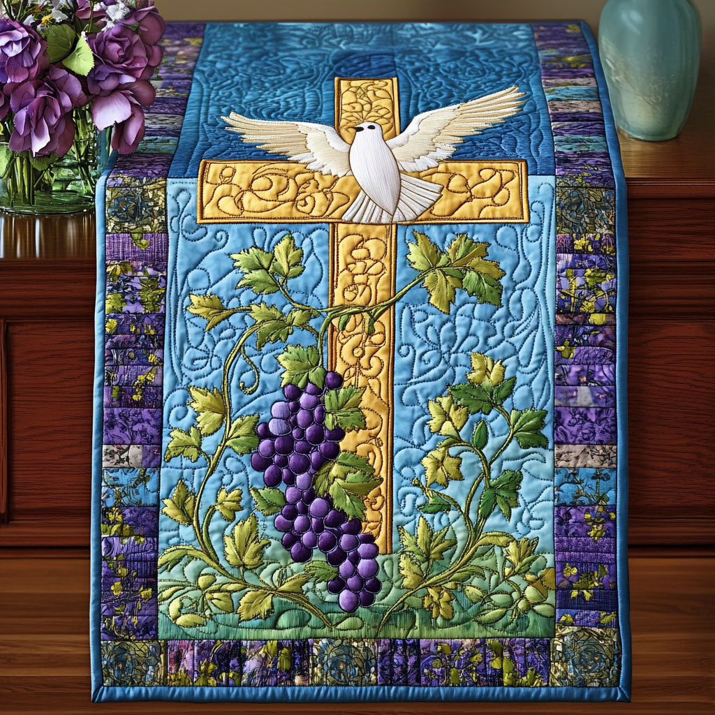 Cross with Grape Vines Quilted Table Runner NCU0NT3331