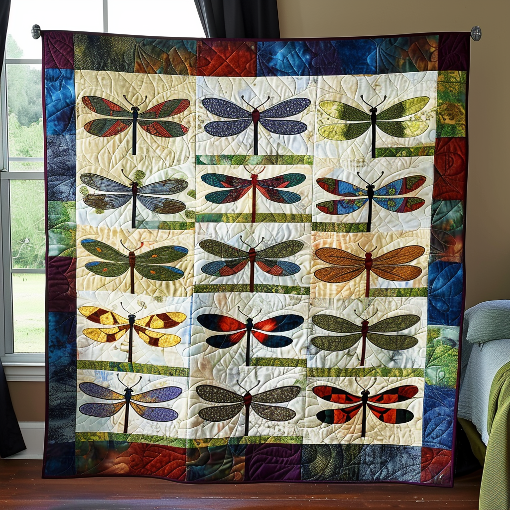 Crystal Dragonfly Beauty Quilted Blanket NCU0PD363