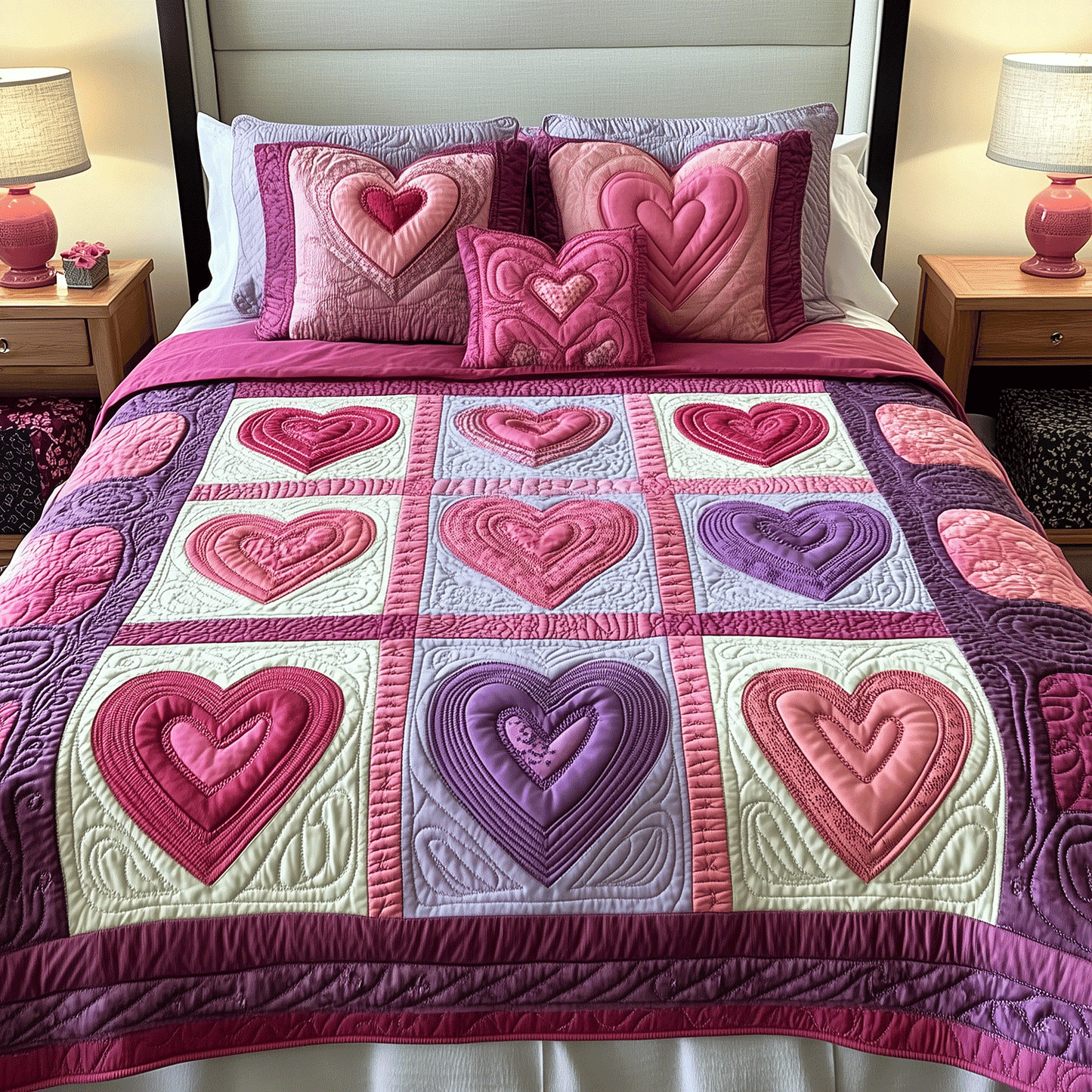 Cuddle Hearts 3-Piece Quilted Bedding Set NCU0TH2515