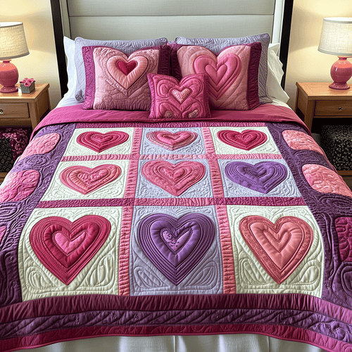 Cuddle Hearts 3-Piece Quilted Bedding Set NCU0TH2515