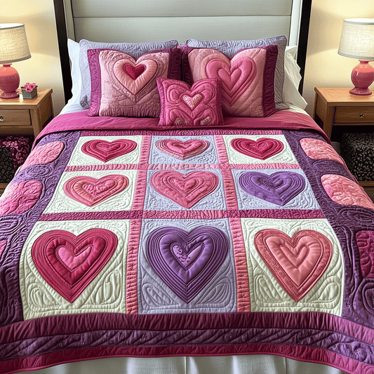 Cuddle Hearts 3-Piece Quilted Bedding Set NCU0TH2515