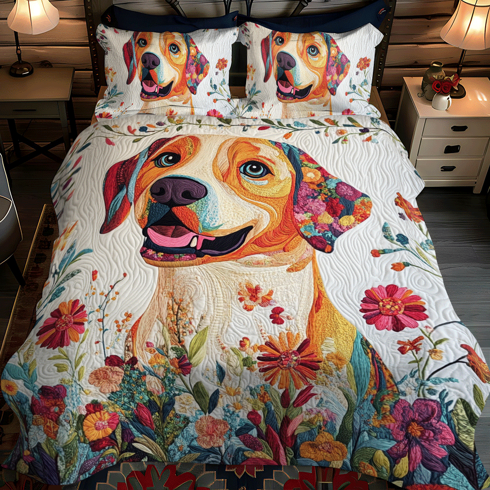 Cuddly Labrador 3-Piece Quilted Bedding Set NCU0PD550
