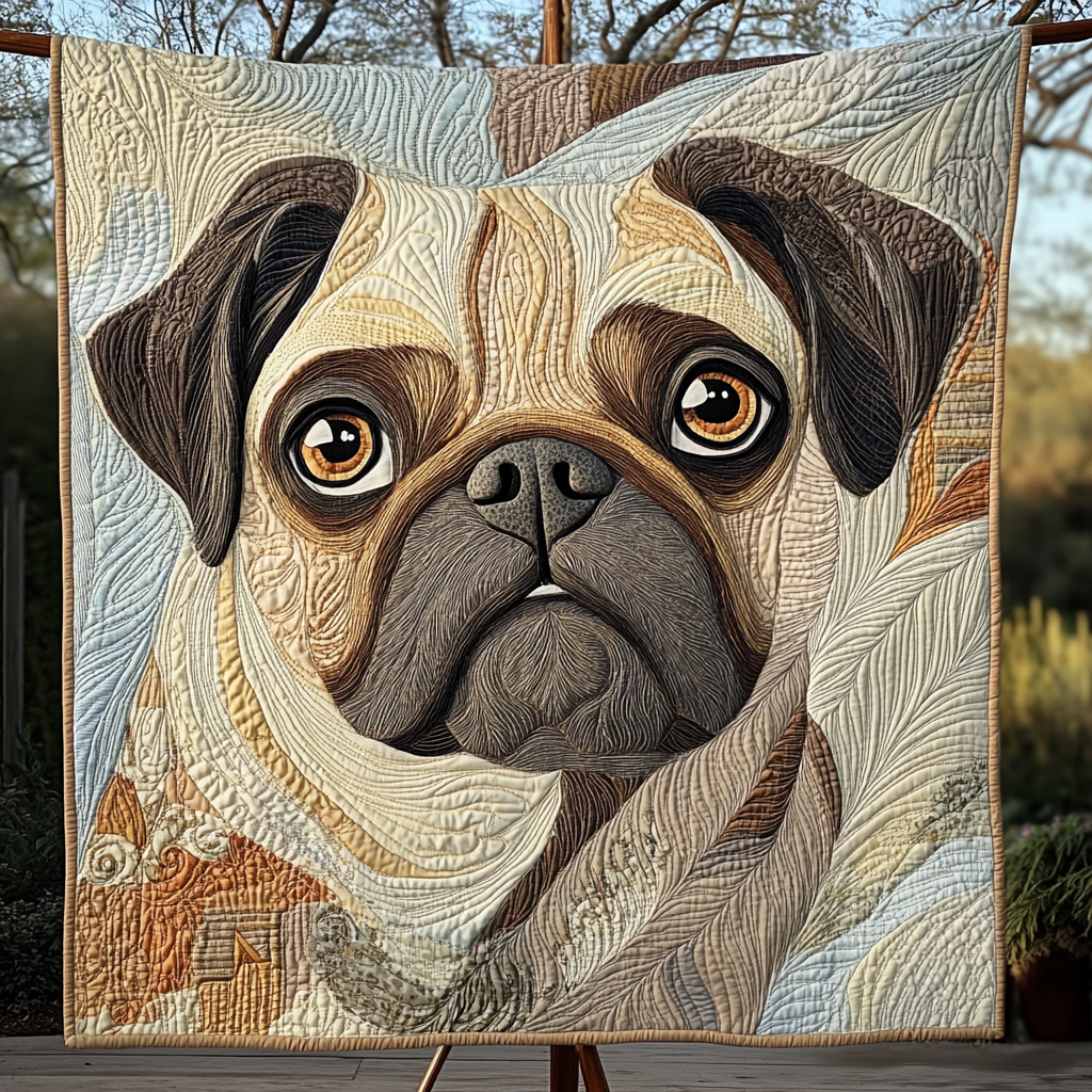 Cuddly Pug Portrait Quilted Blanket NCU0TL1813