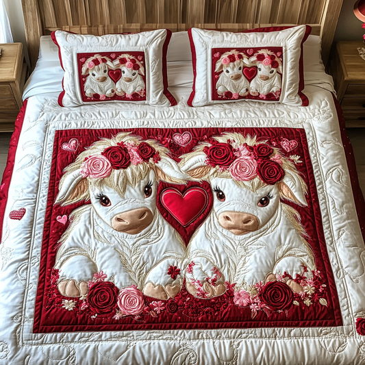 Cupid Cows 3-Piece Quilted Bedding Set NCU0VH1344