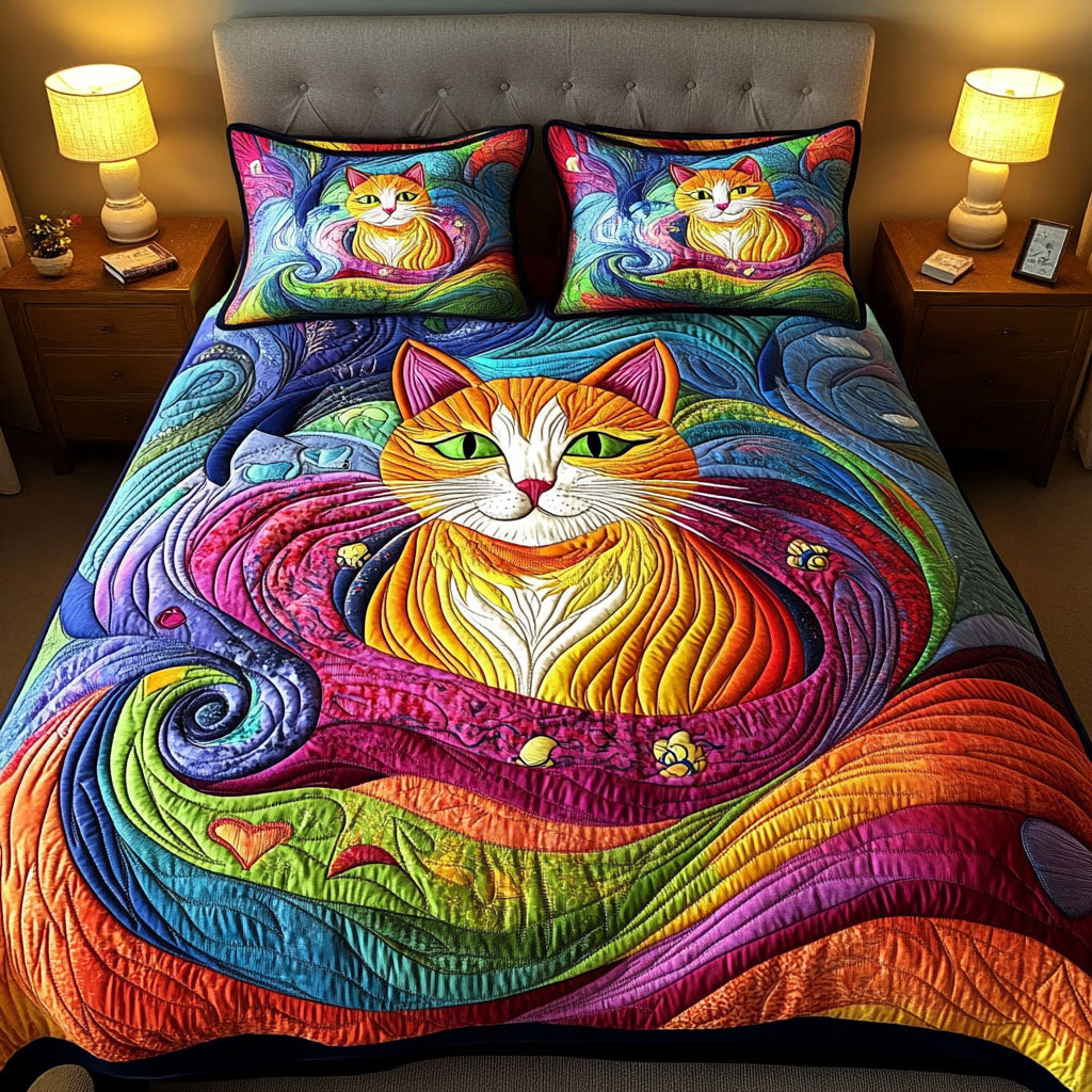 Curious Cat Chronicles 3-Piece Quilted Bedding Set NCU0PT2341