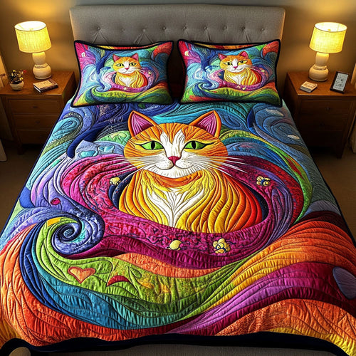 Curious Cat Chronicles 3-Piece Quilted Bedding Set NCU0PT2341