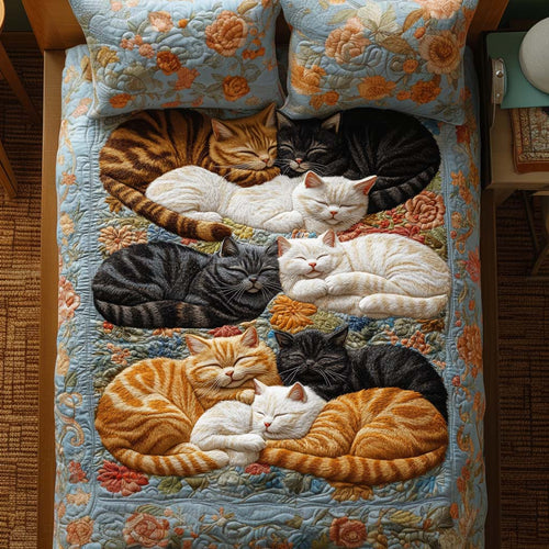 Curious Cat Day 3-Piece Quilted Bedding Set NCU0NT8273