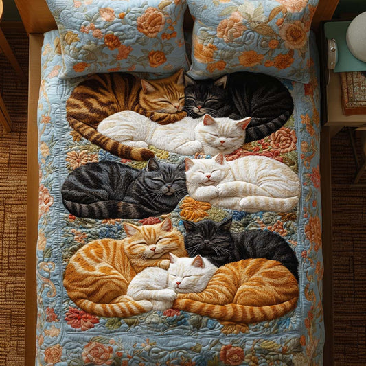 Curious Cat Day 3-Piece Quilted Bedding Set NCU0NT8273