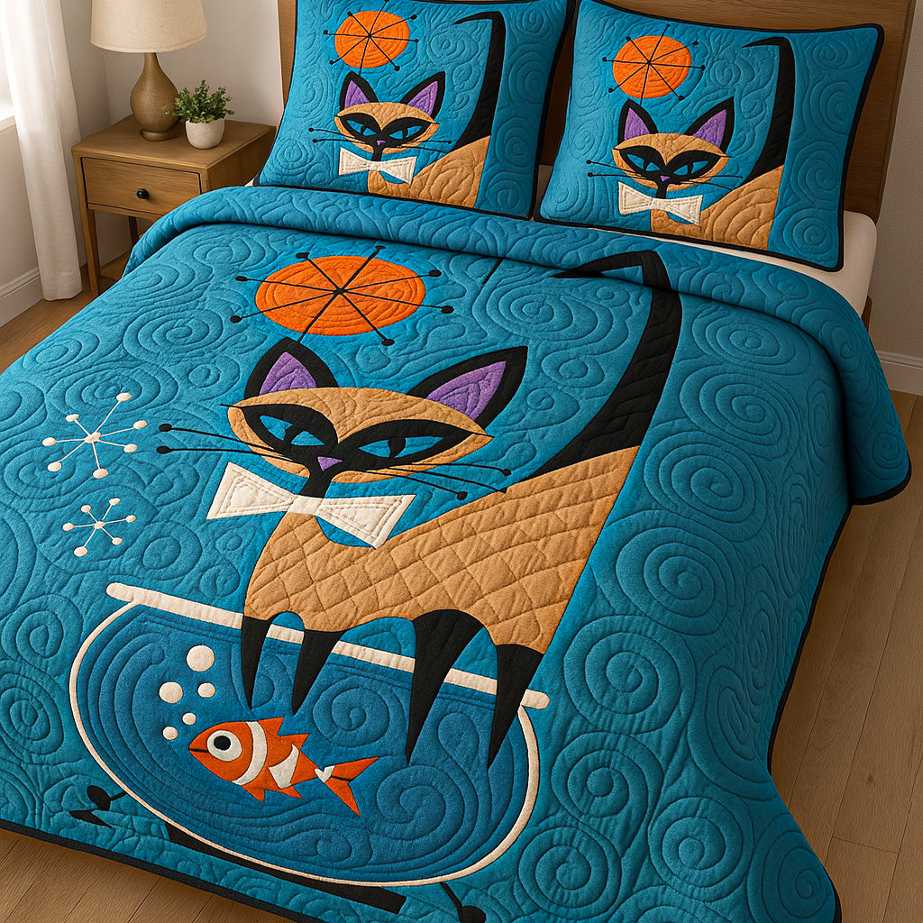 Curious Catfish 3-Piece Quilted Bedding Set NCU0NT5686