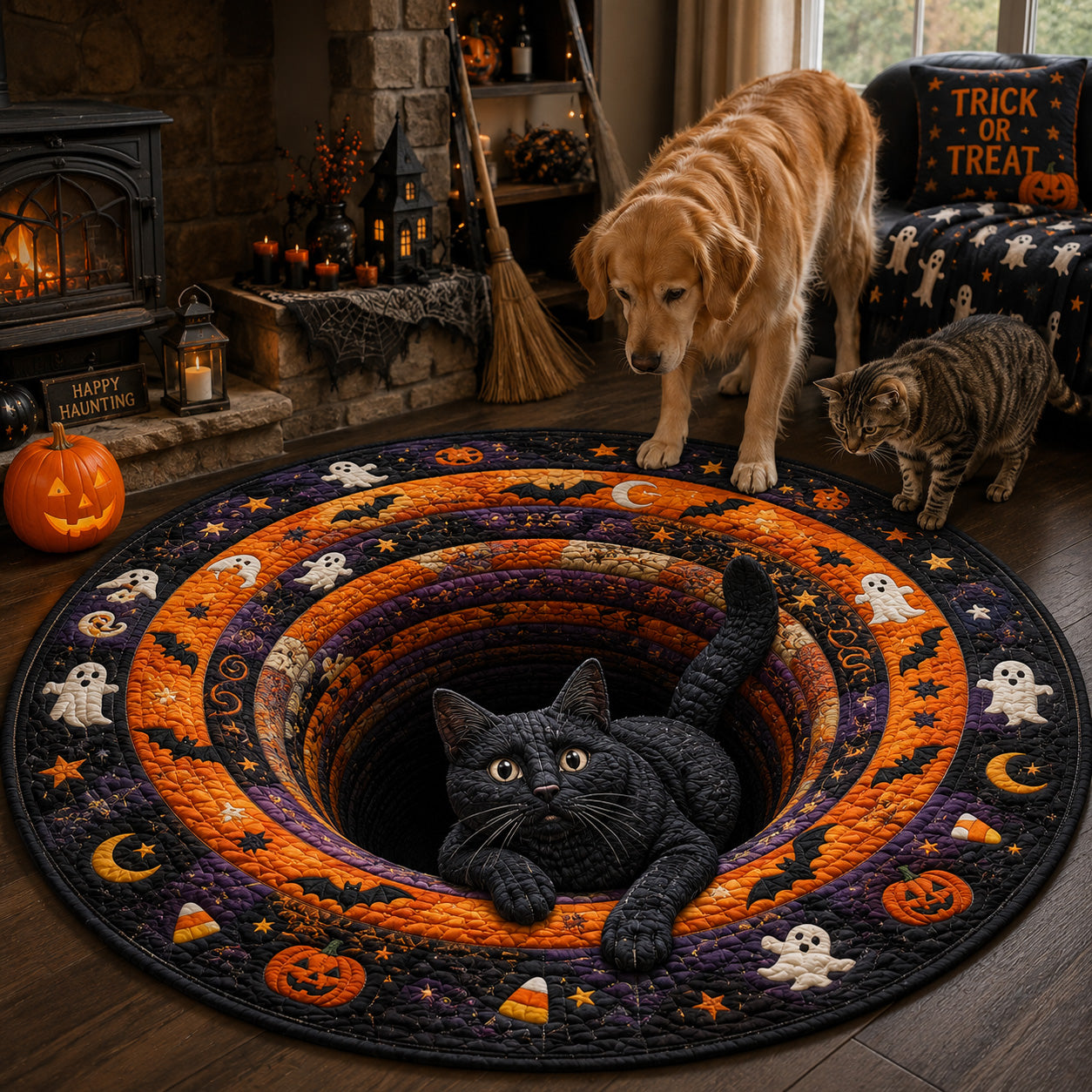 Curious Haunting Quilted Round Mat NCU0VL3611
