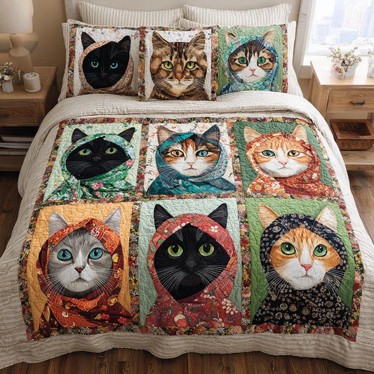 Curious Kitties 3-Piece Quilted Bedding Set NCU0DV9109