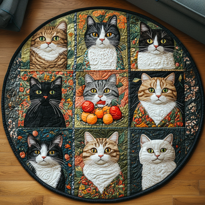 Curious Whiskers Quilted Round Mat NCU0DV4220