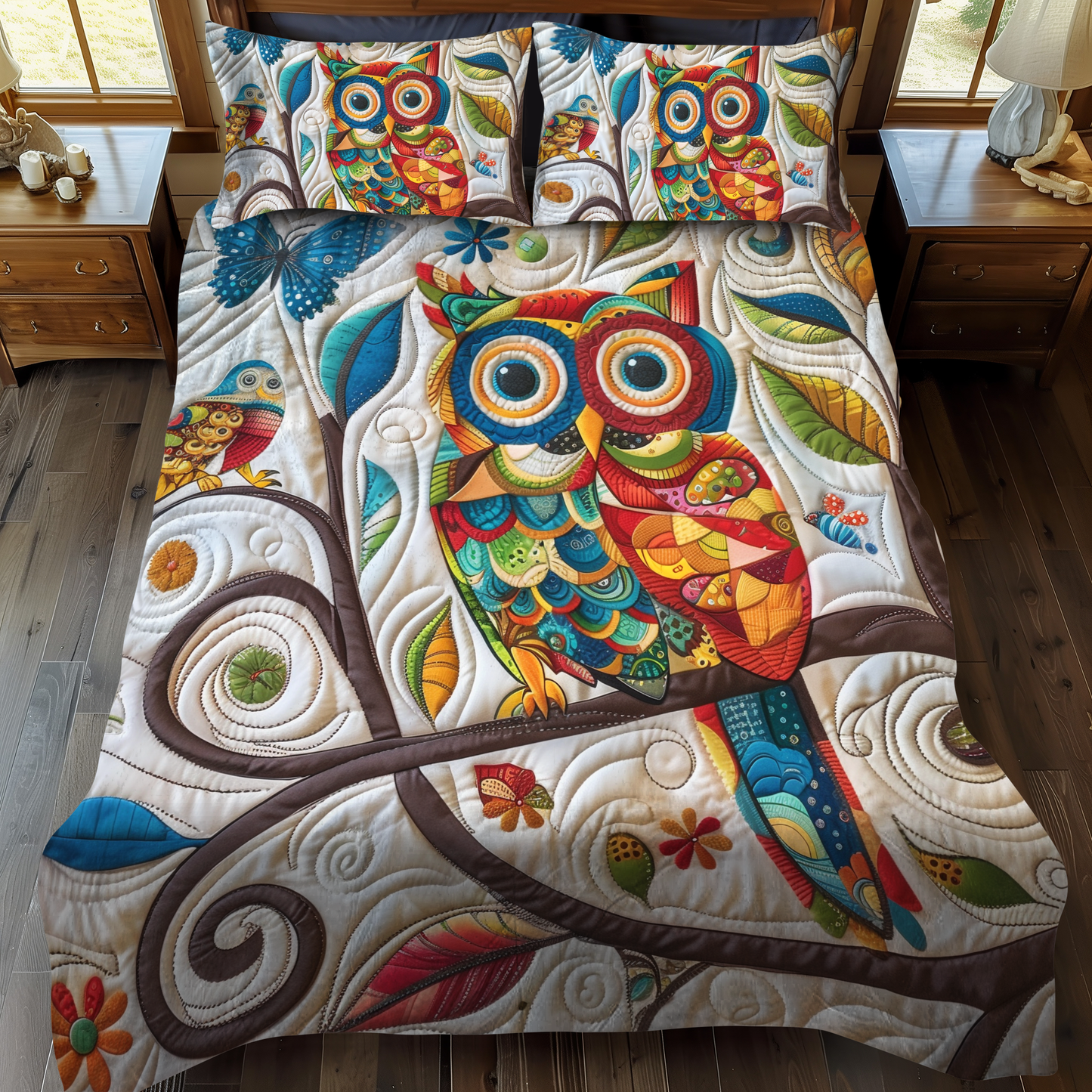 Cute Owl 3-Piece Quilted Bedding Set NCU0VL171