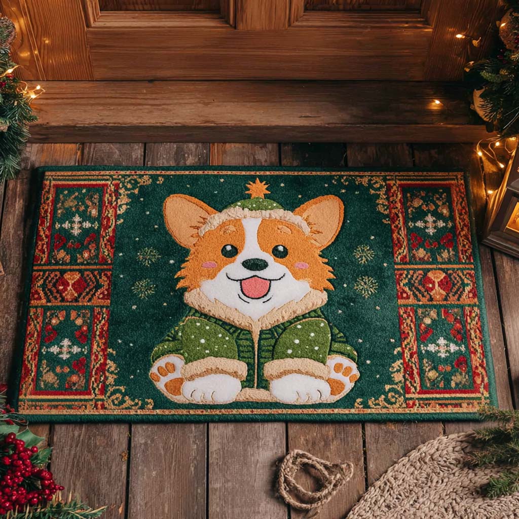 Cute Holiday Corgi Doormat NCU0XD805