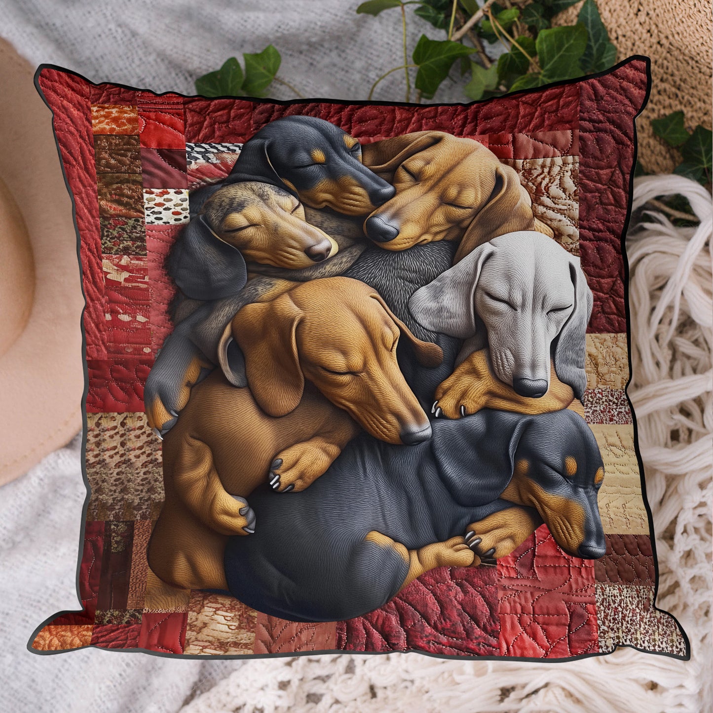 Dachshund Delight Quilted Pillow Case NCU0PT3119