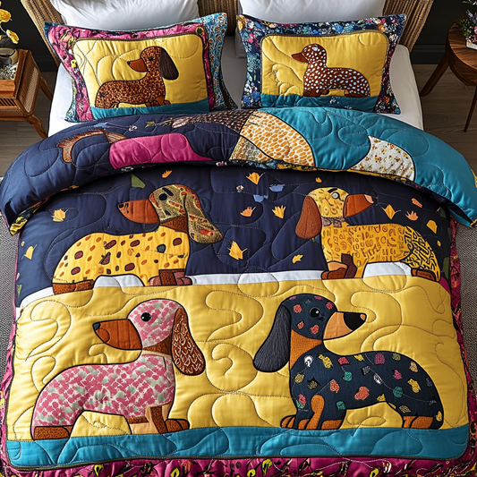 Dachshund Charm 3-Piece Quilted Bedding Set NCU0DK7782