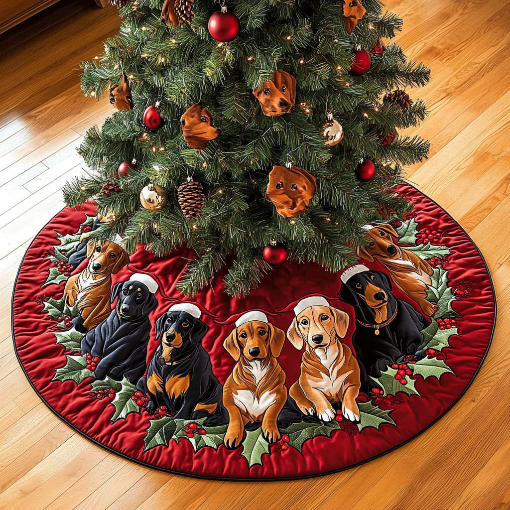 Dachshund Christmas Joy Christmas Quilted Tree Skirt NCU0DK1836