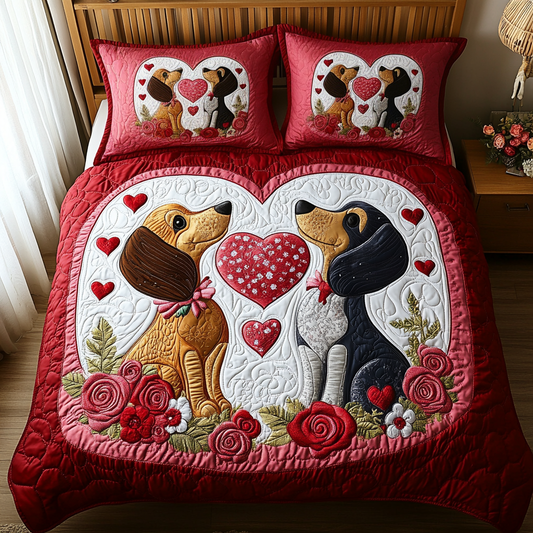 Dachshund Couple 3-Piece Quilted Bedding Set NCU0DV2330