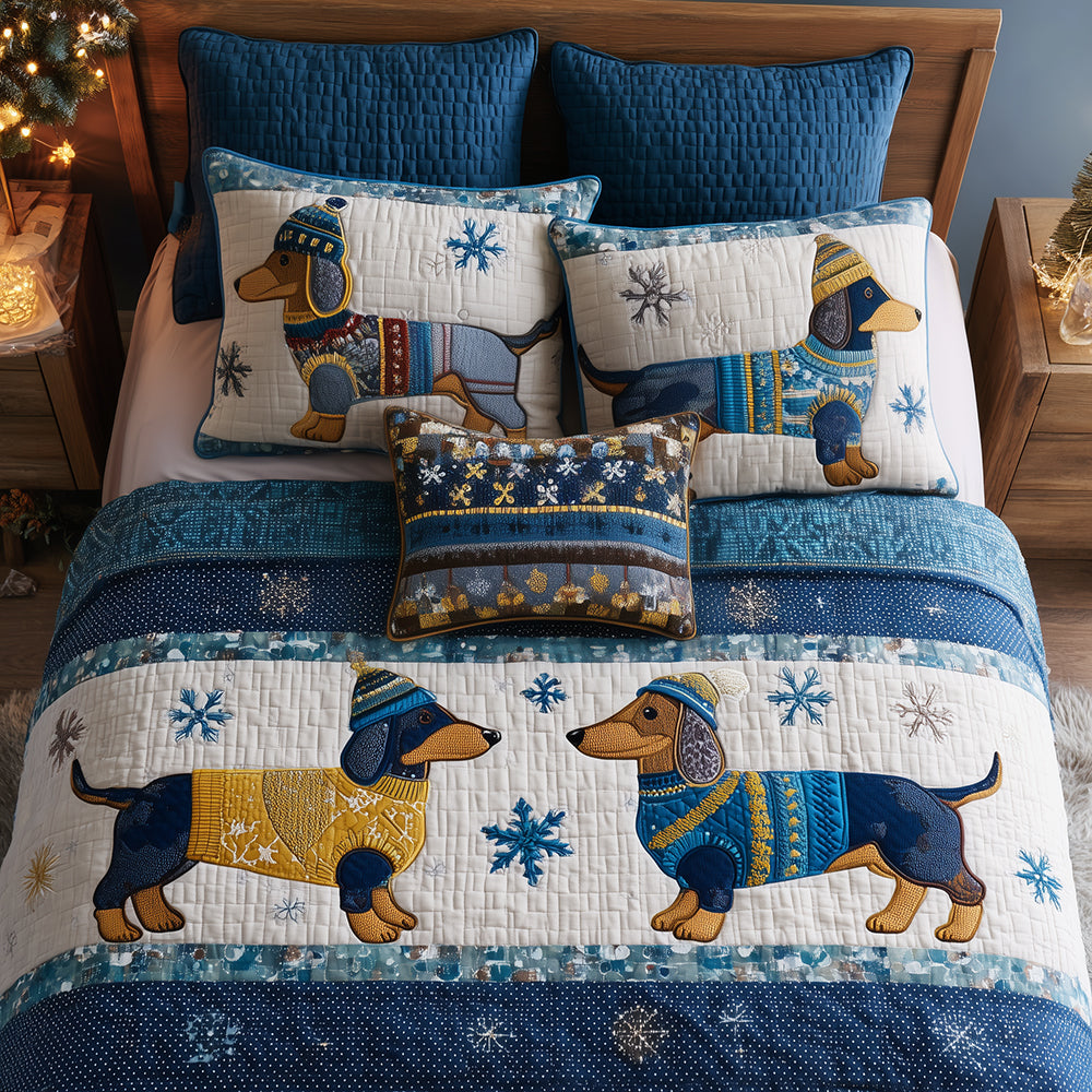 Dachshund Couple Snuggles 3-Piece Quilted Bedding Set NCU0TH3609