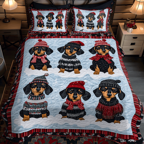 Dachshund Dreams 3 Piece Quilted Bedding Set NCU0TH1676 Vantique