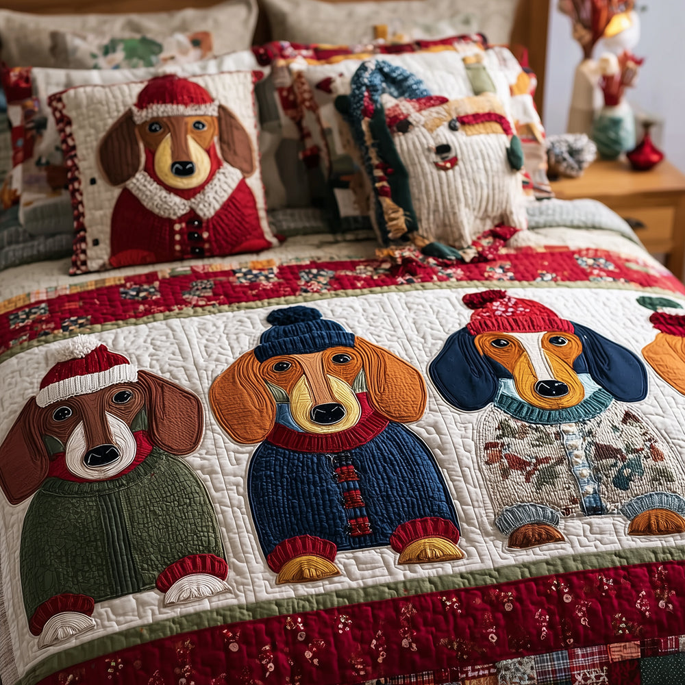 Dachshund Family Night 3-Piece Quilted Bedding Set NCU0TH3610