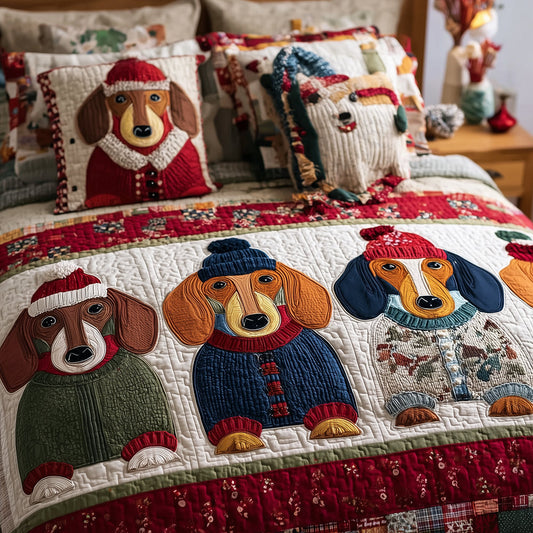 Dachshund Family Night 3-Piece Quilted Bedding Set NCU0TH3610