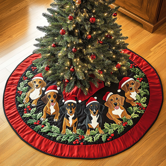 Dachshund Holiday Joy Christmas Quilted Tree Skirt NCU0DK1834
