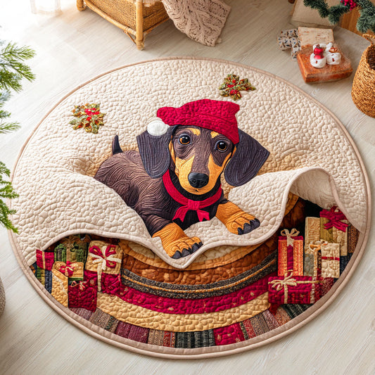 Dachshund Mistletoe Quilted Round Mat NCU0TD428