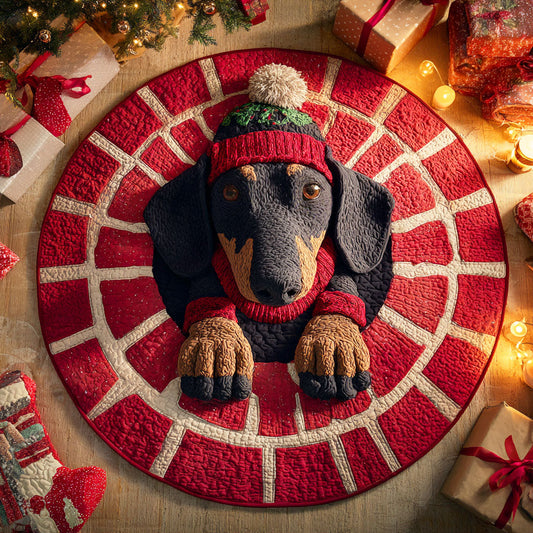 Dachshund Sleigh Quilted Round Mat NCU0TD422