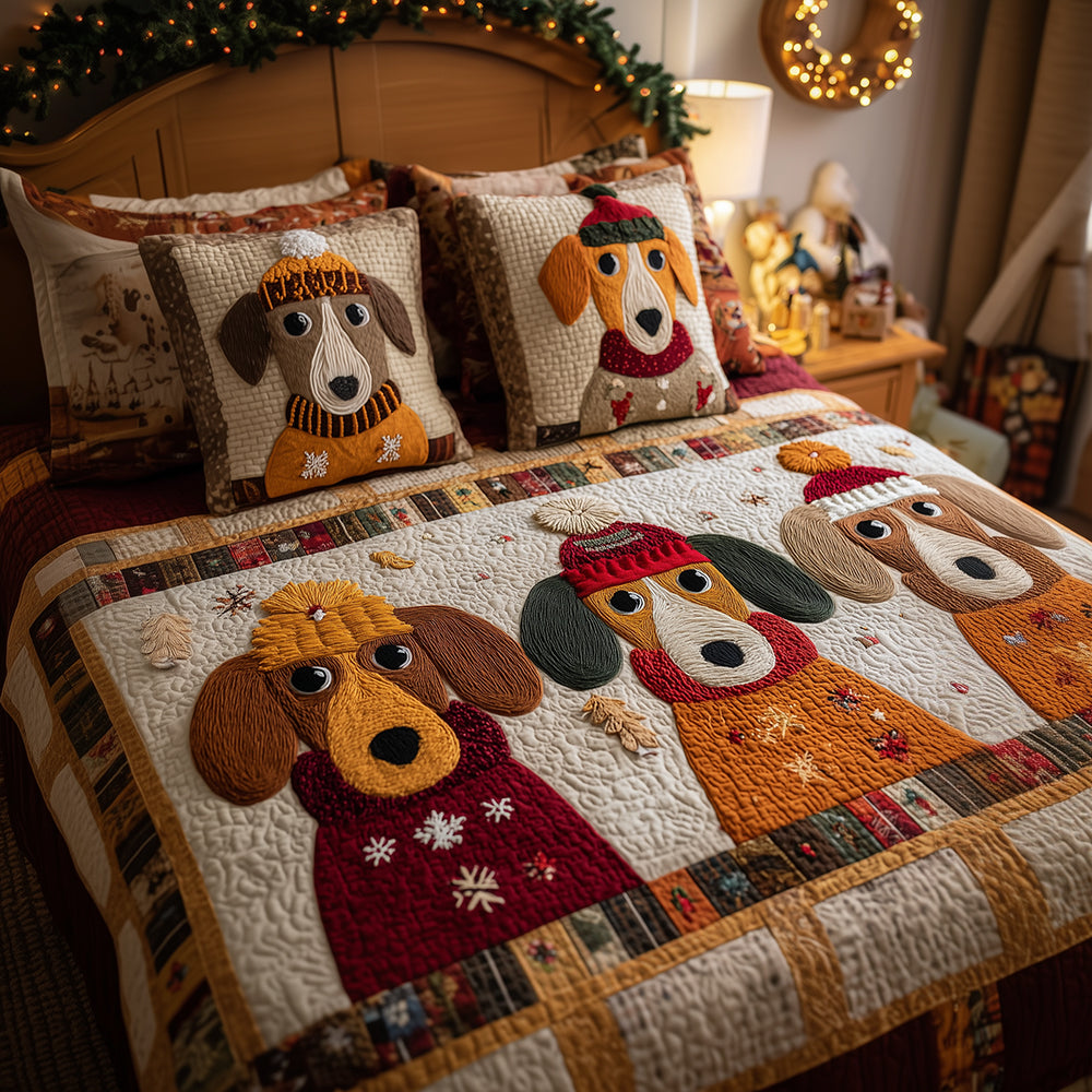 Dachshund Snuggle Gang 3-Piece Quilted Bedding Set NCU0TH3615