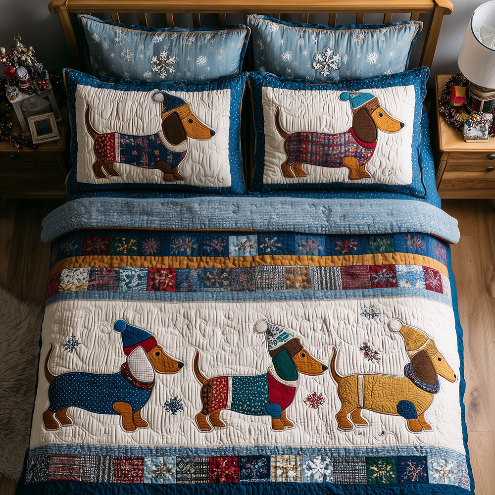 Dachshund Sweater Weather 3-Piece Quilted Bedding Set NCU0TH3616