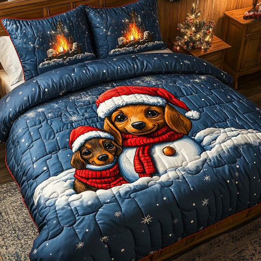 Dachshund Winter Pair 3-Piece Quilted Bedding Set NCU0XD713
