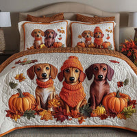 Dachshund in Leaves 3-Piece Quilted Bedding Set NCU0NT9058