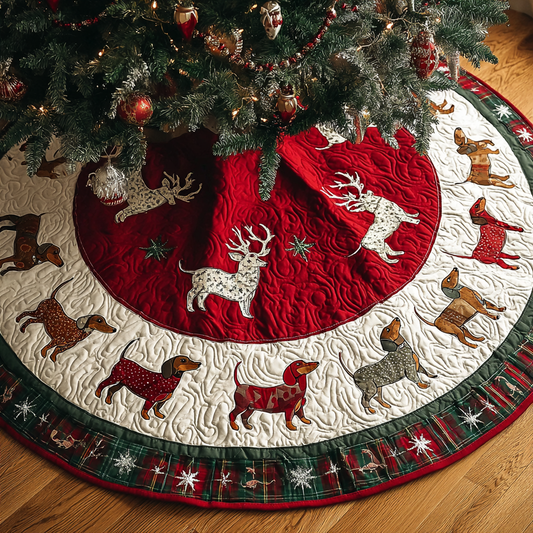 Dachshunds Delight Christmas Quilted Tree Skirt NCU0DK10566