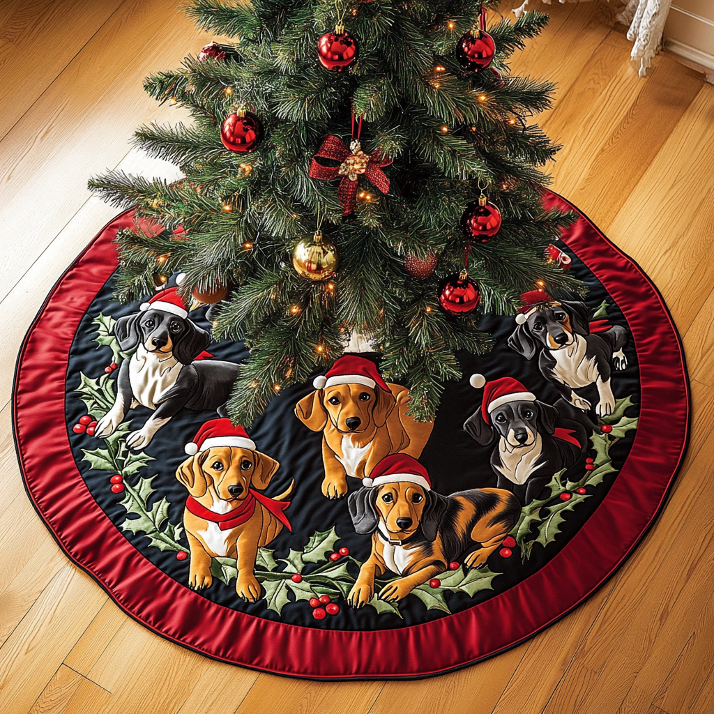 Dachshunds Gathering Christmas Quilted Tree Skirt NCU0DK10561