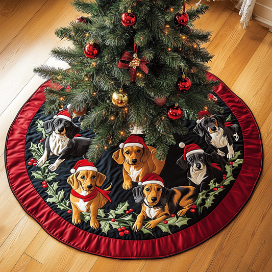 Dachshunds Gathering Christmas Quilted Tree Skirt NCU0DK10561