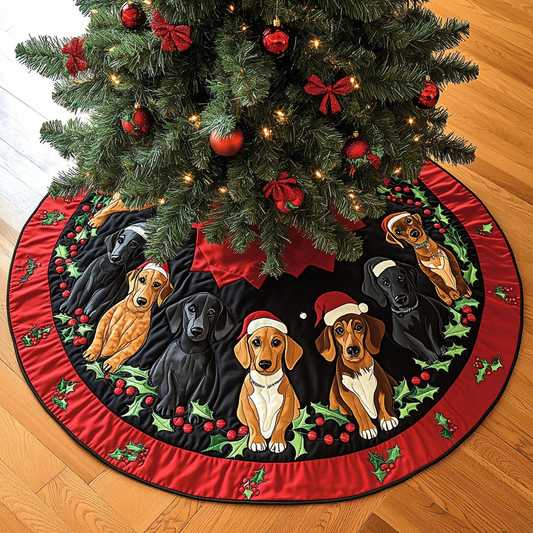 Dachshunds Joy Christmas Quilted Tree Skirt NCU0DK10560