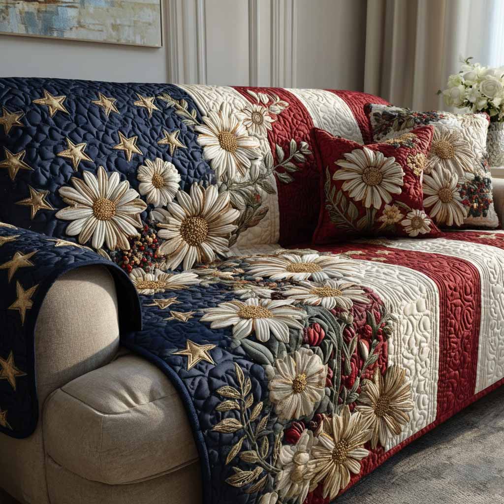 Daisy Americana Quilted Sofa Cover NCU0XD2294