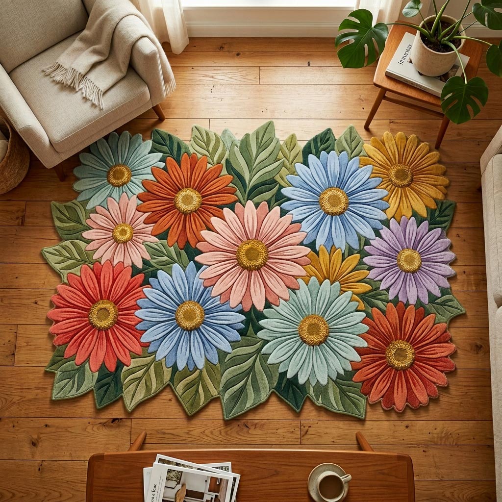 Daisy Bloom Custom Shape Area Rug NCU0TD2651 – Vantique