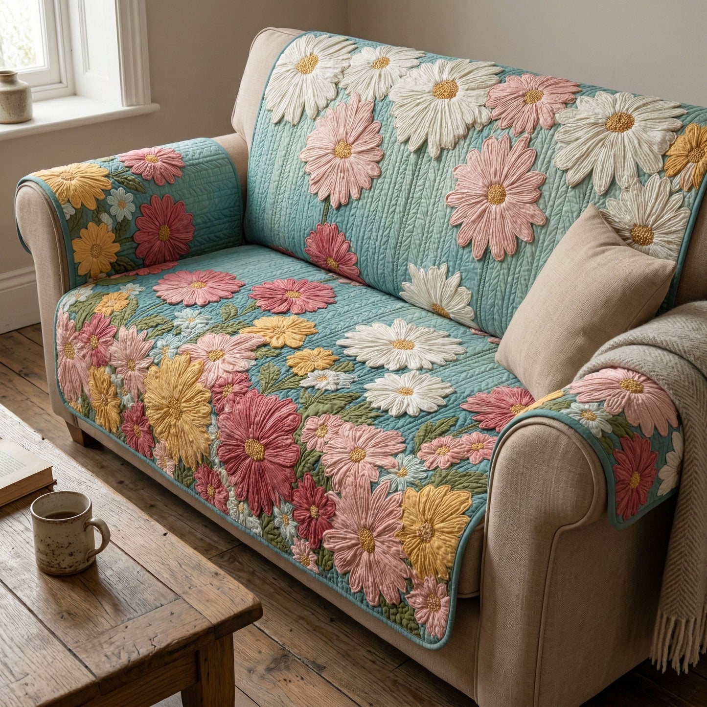 Daisy Bloom Quilted Sofa Cover NCU0TD2502