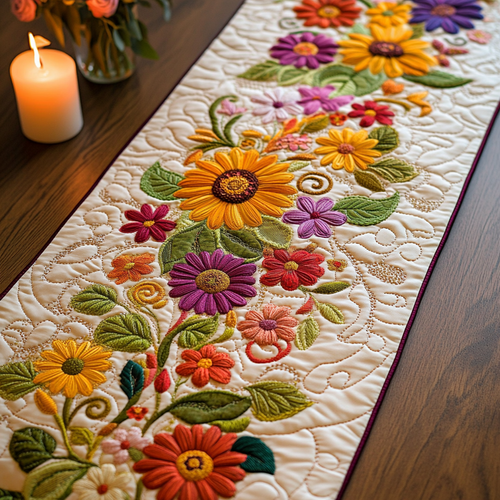 Daisy Bloom Quilted Table Runner NCU0VH5201