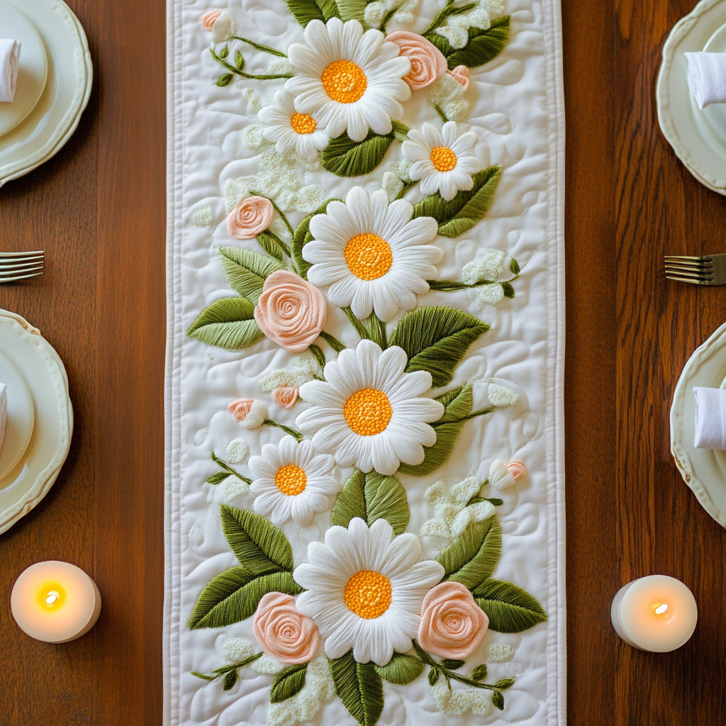 Daisy Charm Quilted Table Runner NCU0VH4574