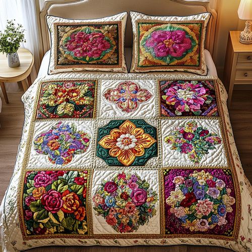 Daisy Delight 3-Piece Quilted Bedding Set NCU0VH2123